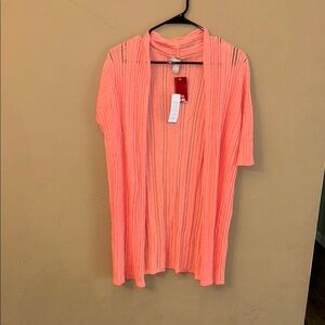 Chico's Coral Striped Open Cardigan